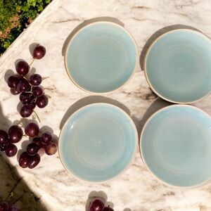 4 West Elm Light Blue Alta Organic Reactive Crackle Glaze Stoneware 8” Plates